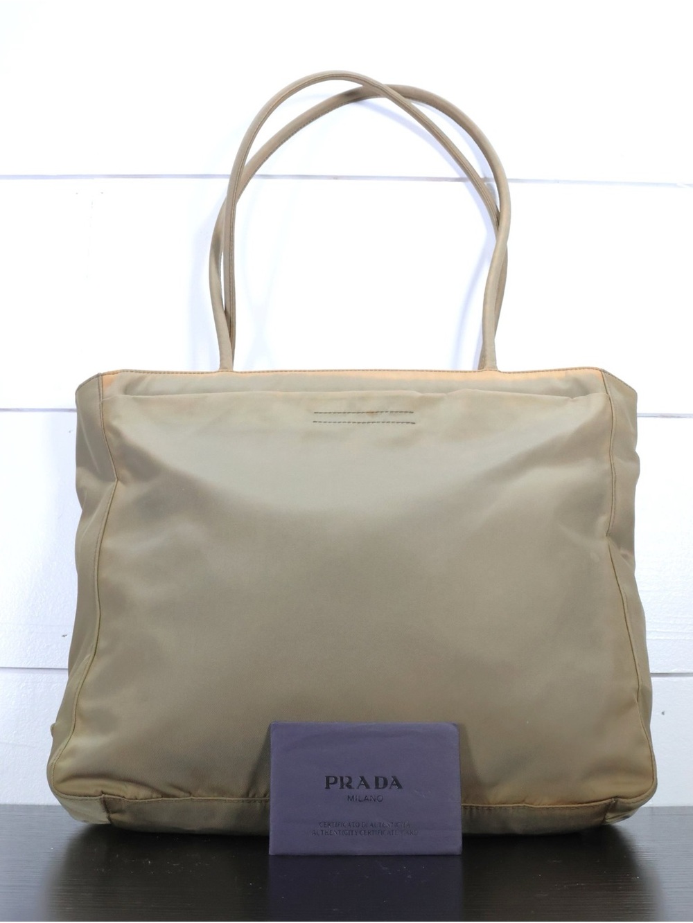 Vintage Prada Nylon Tessuto Tote Handbag Beige / Khaki